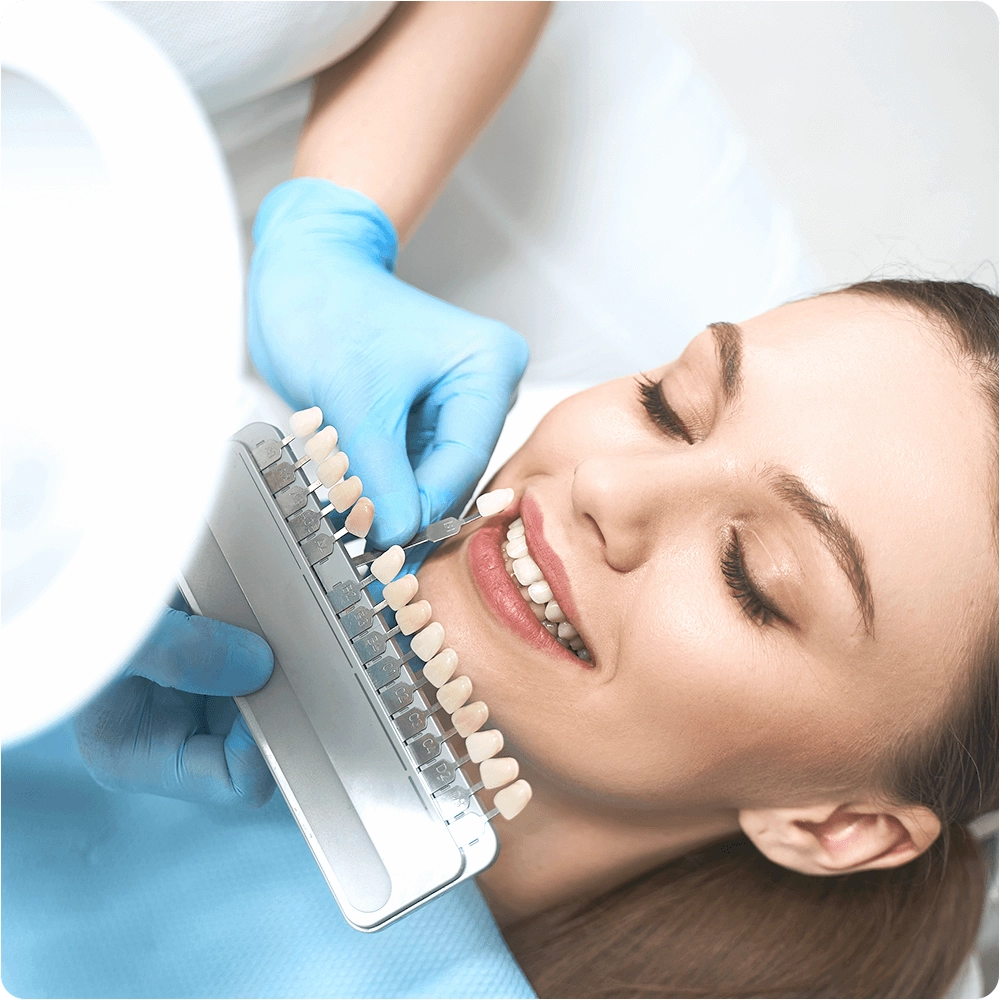Dentist showing veneers