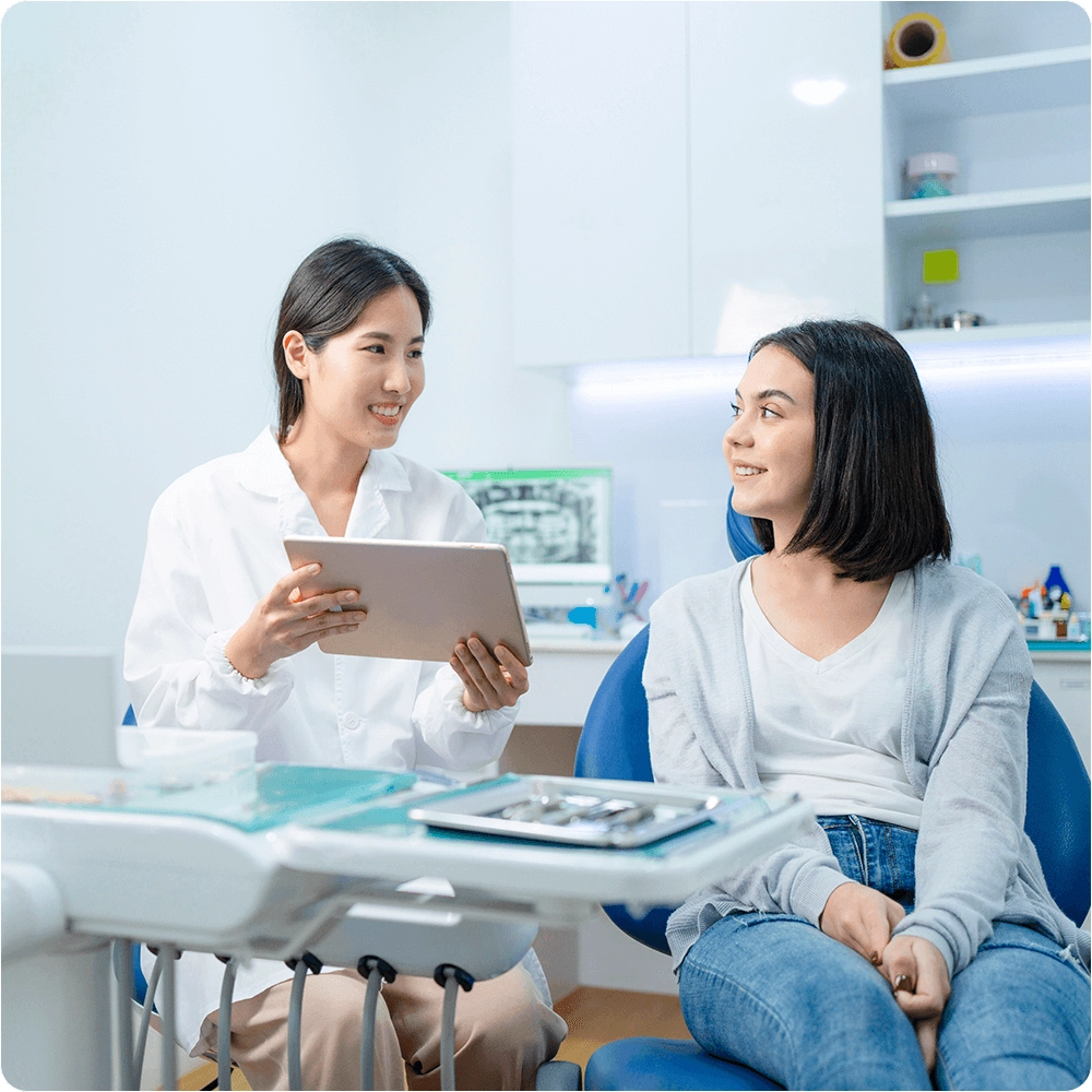 Dentist and patient seeing each other's face